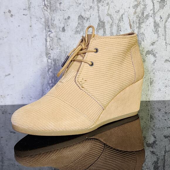 Toms Tan Suede Kala Corduroy Wedge Booties Size 9.5 - Picture 1 of 7